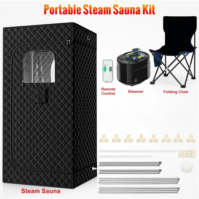 Portable Steam Sauna Tent Sauna Box with 4L Steamer Remote Control Folding Chair