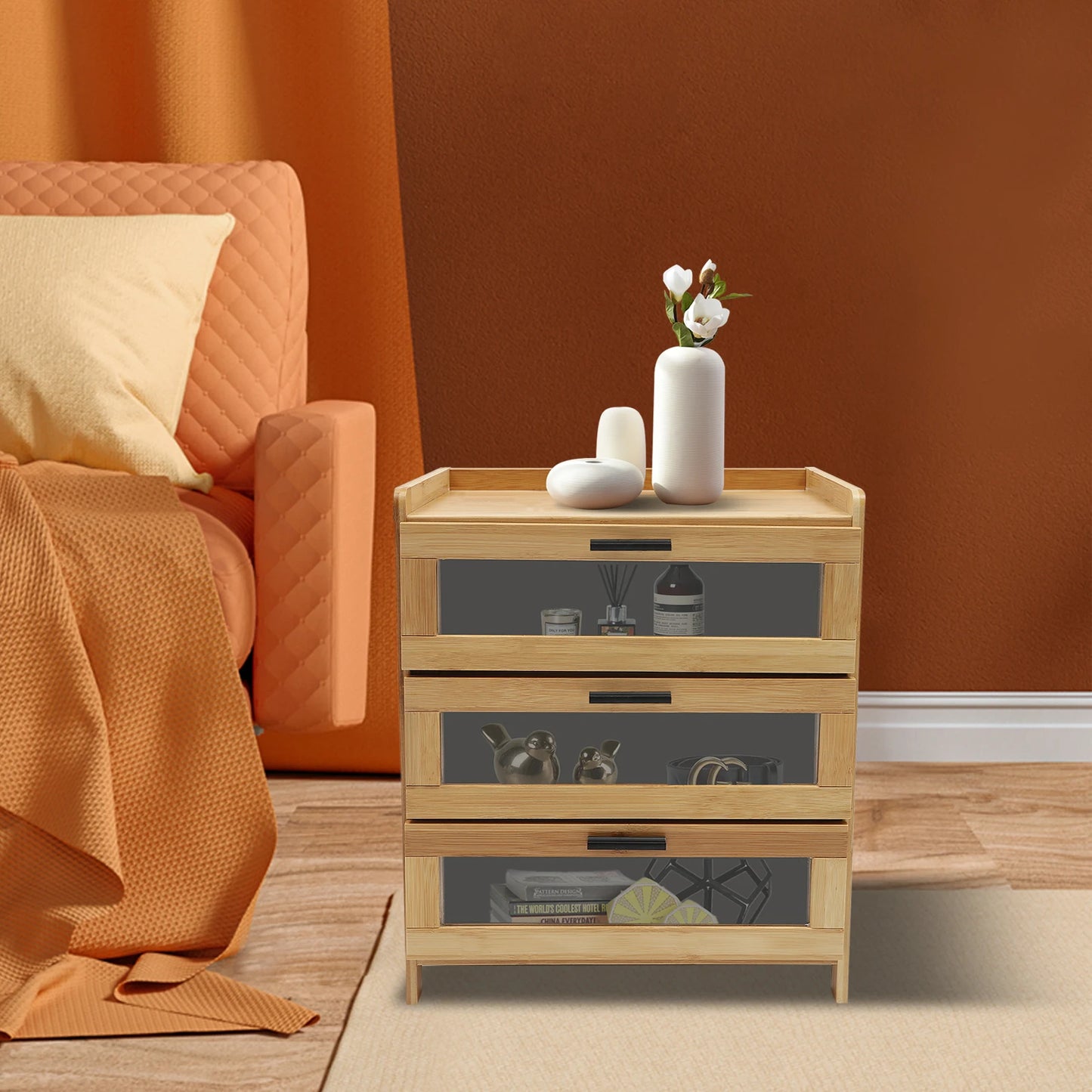 Night Stand With Drawers Bedside Cabinet Retro Side Table