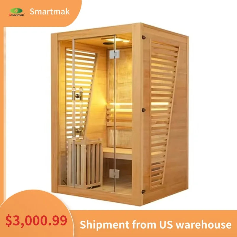 2 Person Solid Wood Small Indoor Traditional Steam Sauna Room with Electric Stove