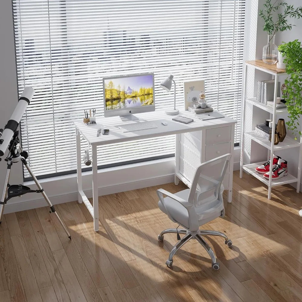 White Computer Desk with Drawers - 47 Inch Desk