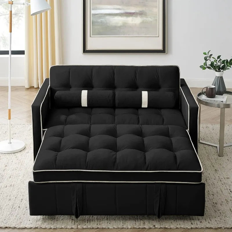 3 in 1 Sleeper Sofa Couch Bed, Small Tufted Velvet Convertible Loveseat