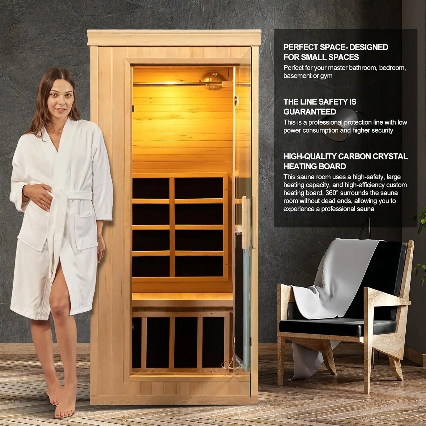 Infrared Sauna 1 Person Home Sauna Canadian Hemlock Indoor Sauna