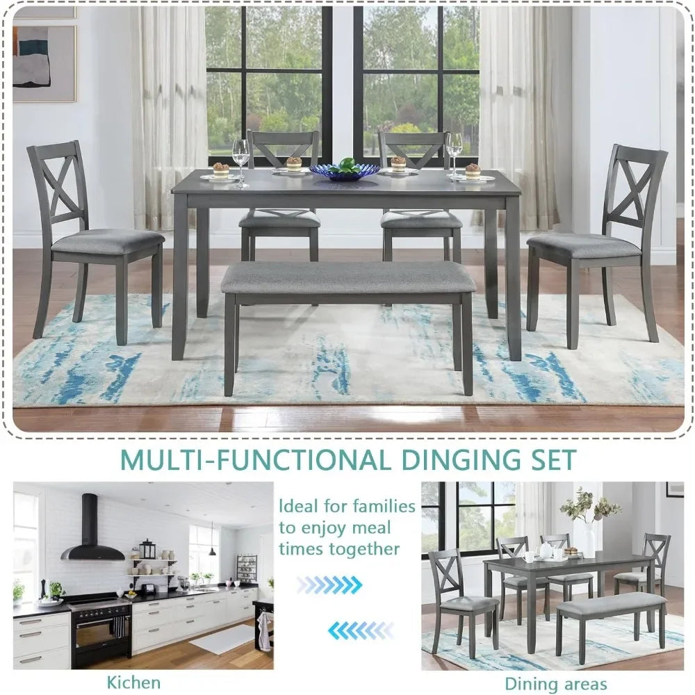 Dining Table Set for 6, Farmhouse Kitchen Table Set