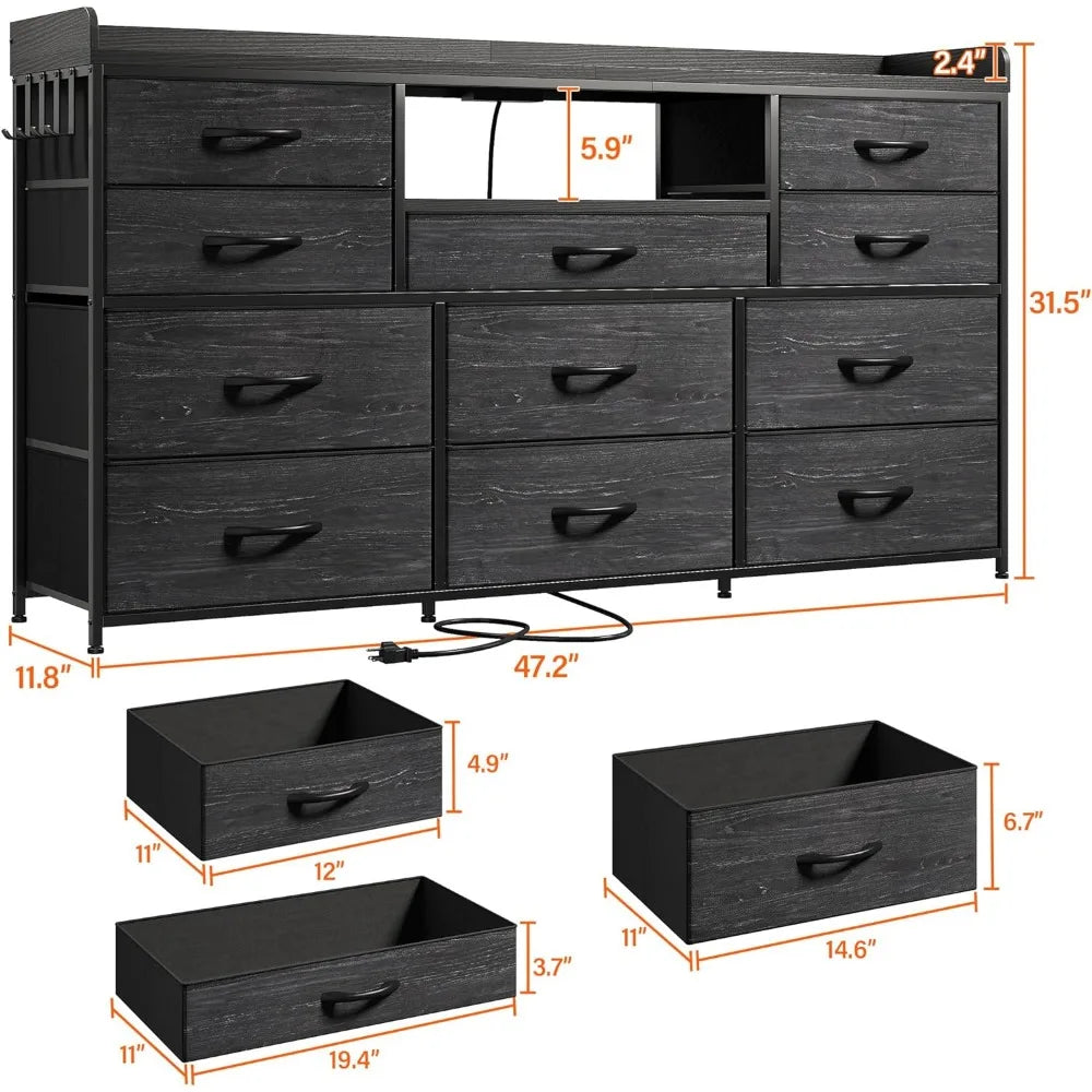 EnHomee Dresser TV Stand with 11 Drawers for 60" TV Stand with LED Lights