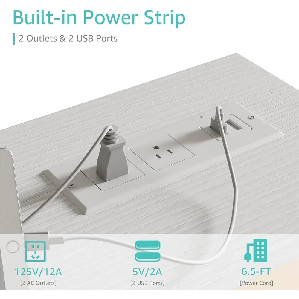 39 Inch White Computer Desk With Power Outlet