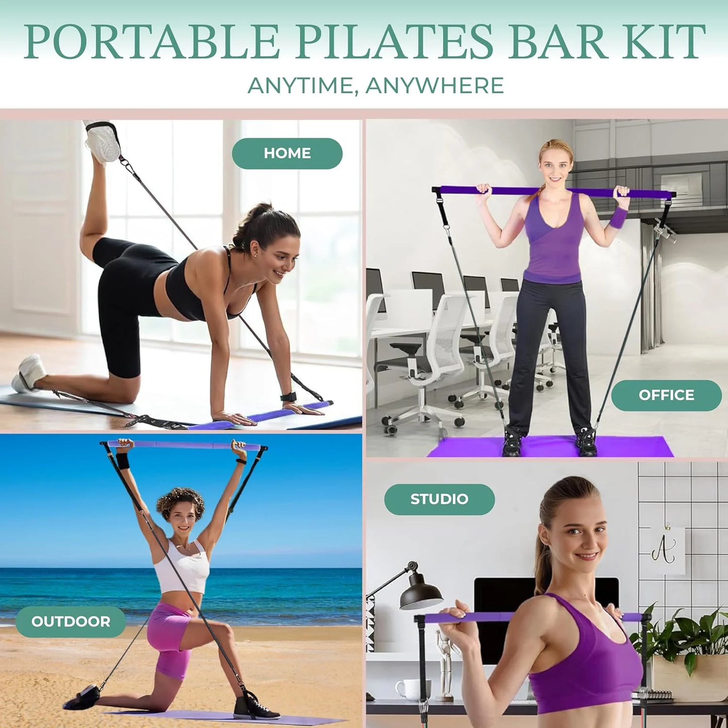 Pilates Bar Kit with Resistance Bands ,3-Section Pilates Bar with Stackable Bands