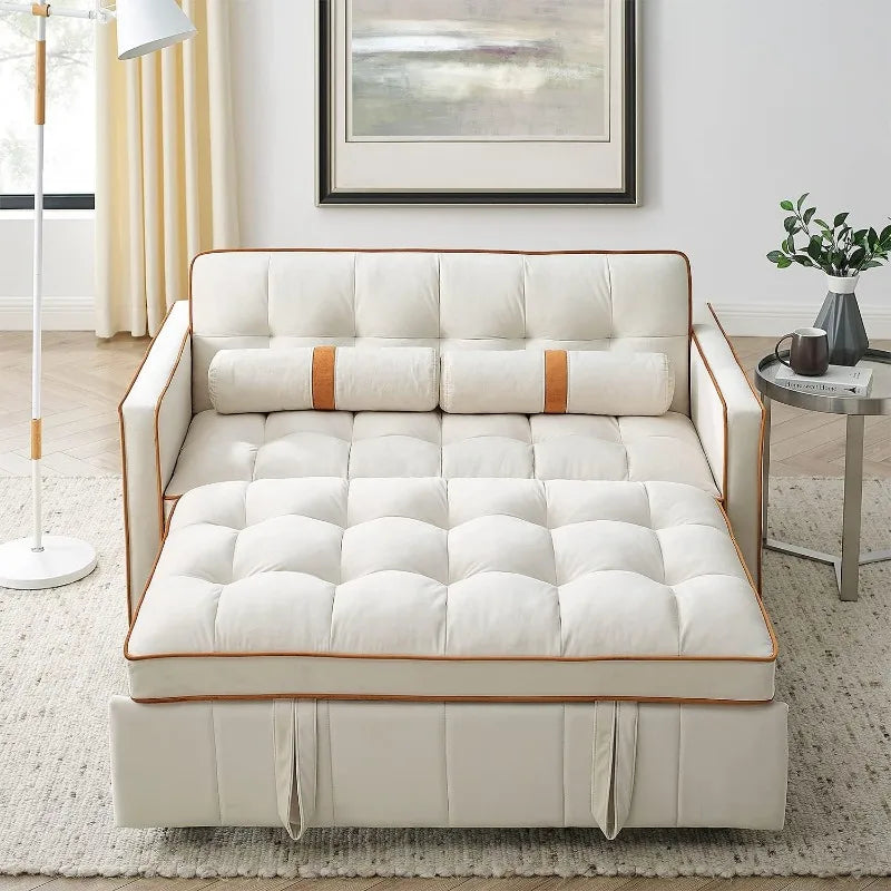 3 in 1 Sleeper Sofa Couch Bed, Small Tufted Velvet Convertible Loveseat