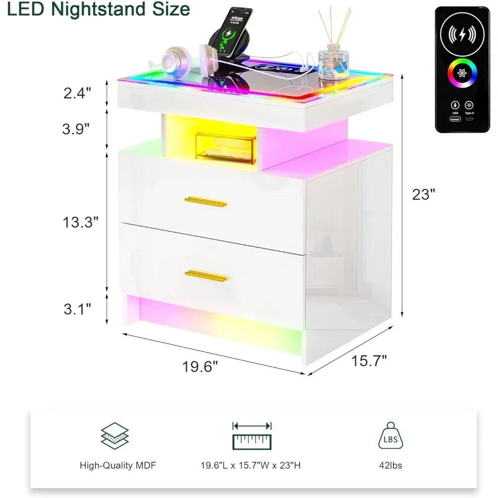 Furniture High Gloss Smart Night Stand With Drawer and RGB Dynamic Lighting