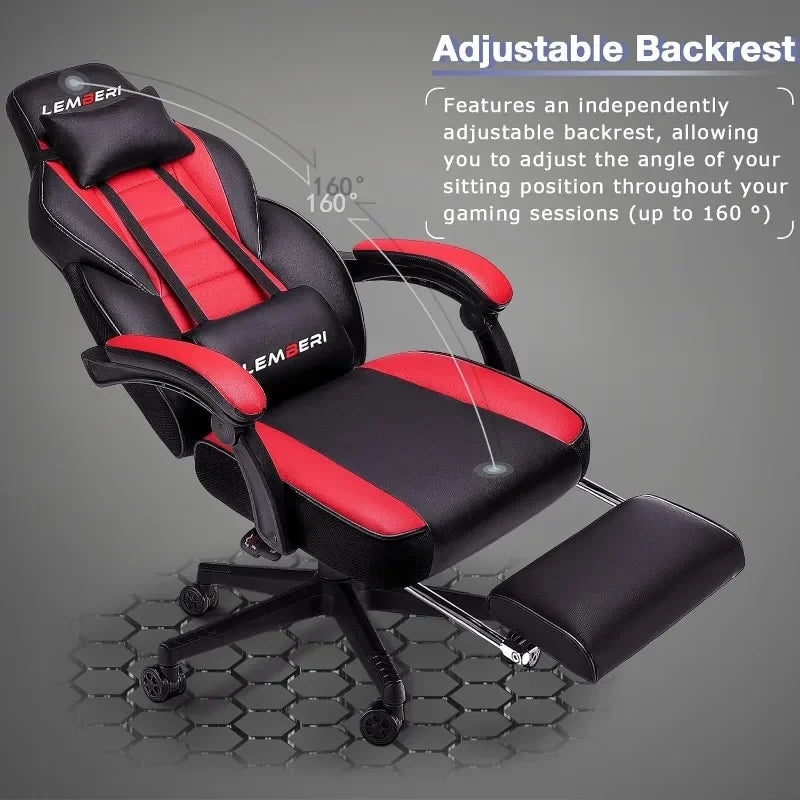 LEMBERI Video Game Chairs with footrest, Big and Tall Gamer Chair for Adults, 400lb Capacity, Racing Style Computer Chair