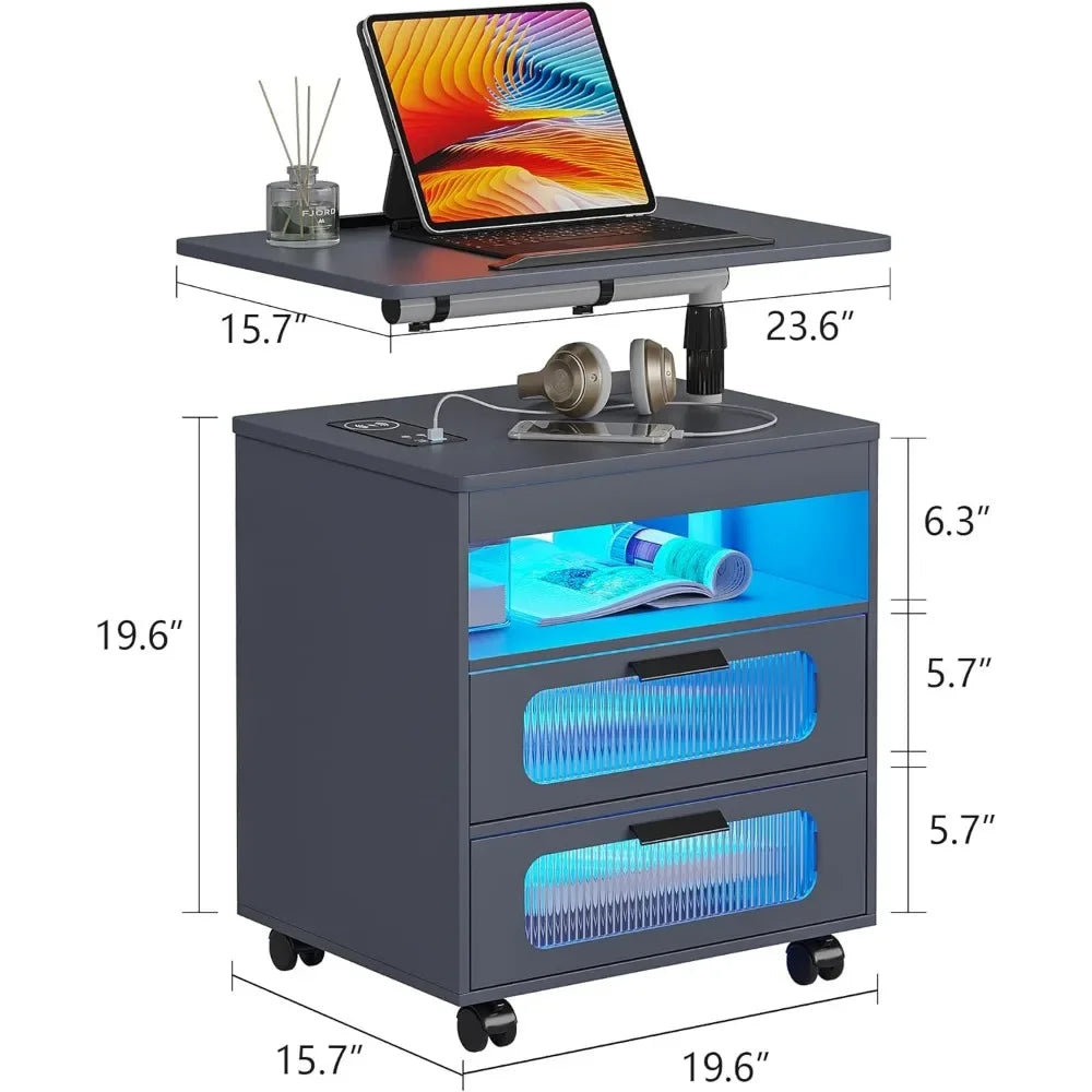 Nightstand with Wireless Charging Station, LED Has Adjustable Rotary