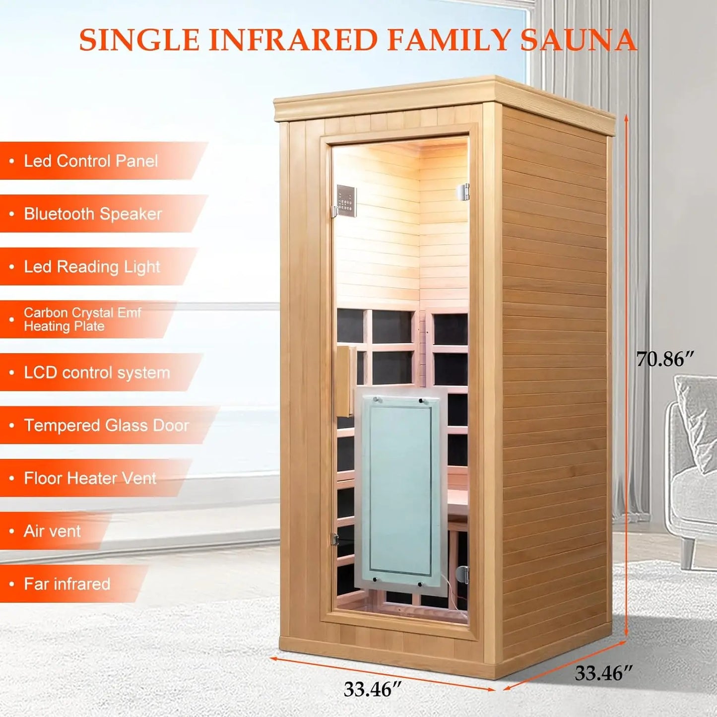 Infrared Sauna 1 Person Home Sauna Canadian Hemlock Indoor Sauna