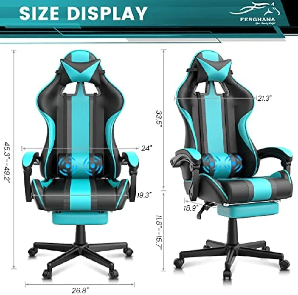 Blue Gaming Chair with Footrest Ergonomic Gamer Chair