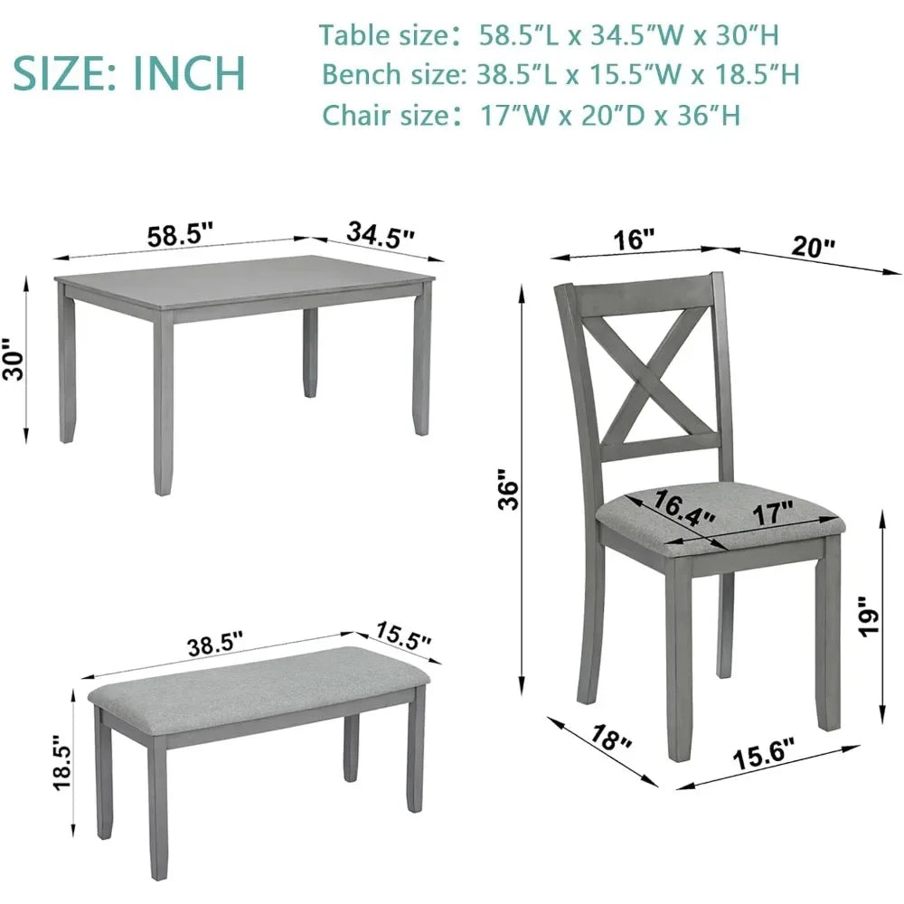 Dining Table Set for 6, Farmhouse Kitchen Table Set