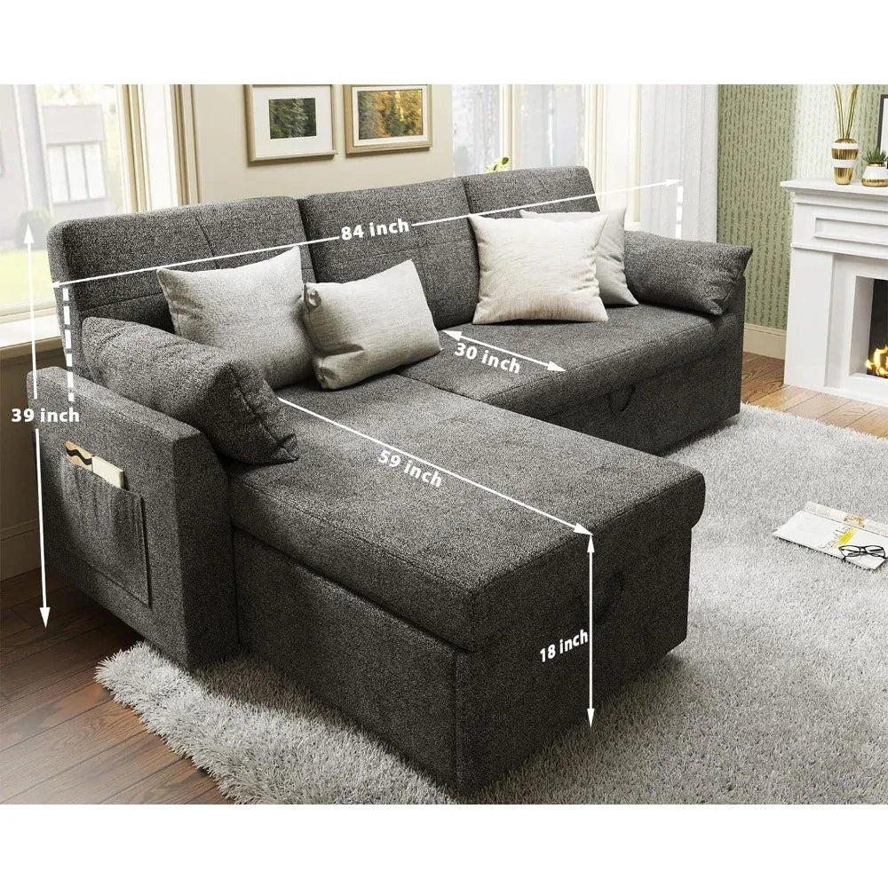 Couch Sleeper Sofa Bed- 2 in 1 Pull Out Bed with Storage Chaise