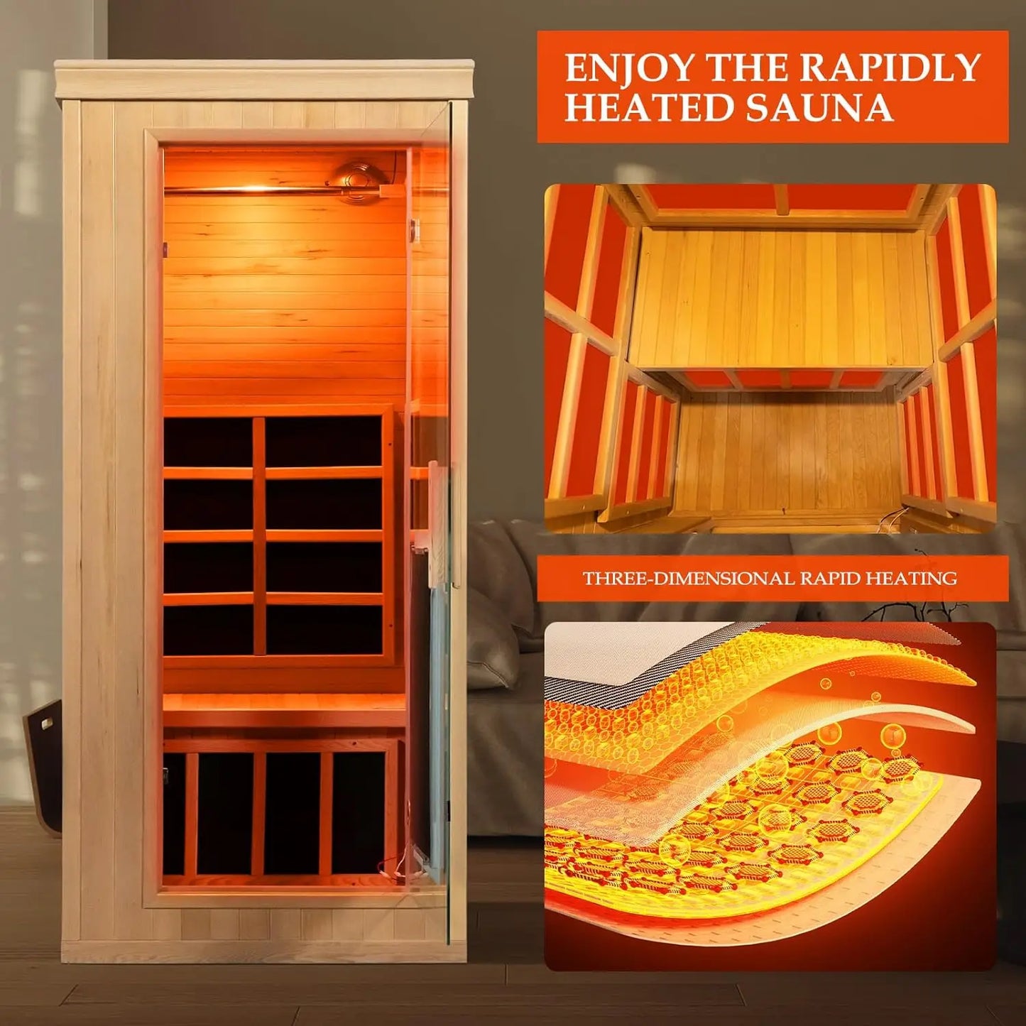 Infrared Sauna 1 Person Home Sauna Canadian Hemlock Indoor Sauna