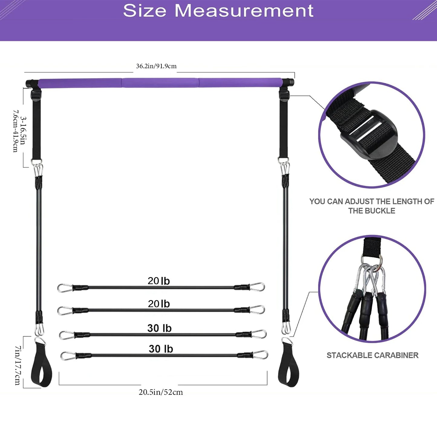 Pilates Bar Kit with Resistance Bands ,3-Section Pilates Bar with Stackable Bands