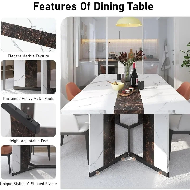 71" Large Luxurious Rectangular White Dining Table