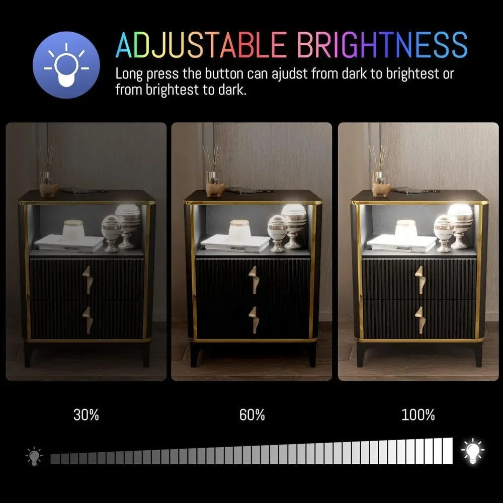 RGB Nightstand with Wireless Charging Station, USB & Type-C Port, Night Stand