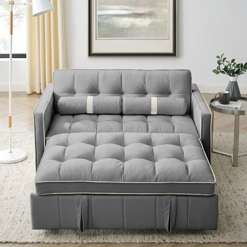 3 in 1 Sleeper Sofa Couch Bed, Small Tufted Velvet Convertible Loveseat