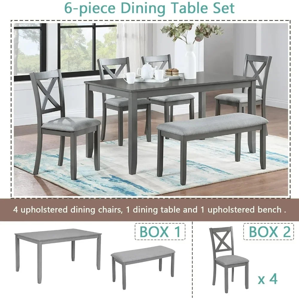 Dining Table Set for 6, Farmhouse Kitchen Table Set