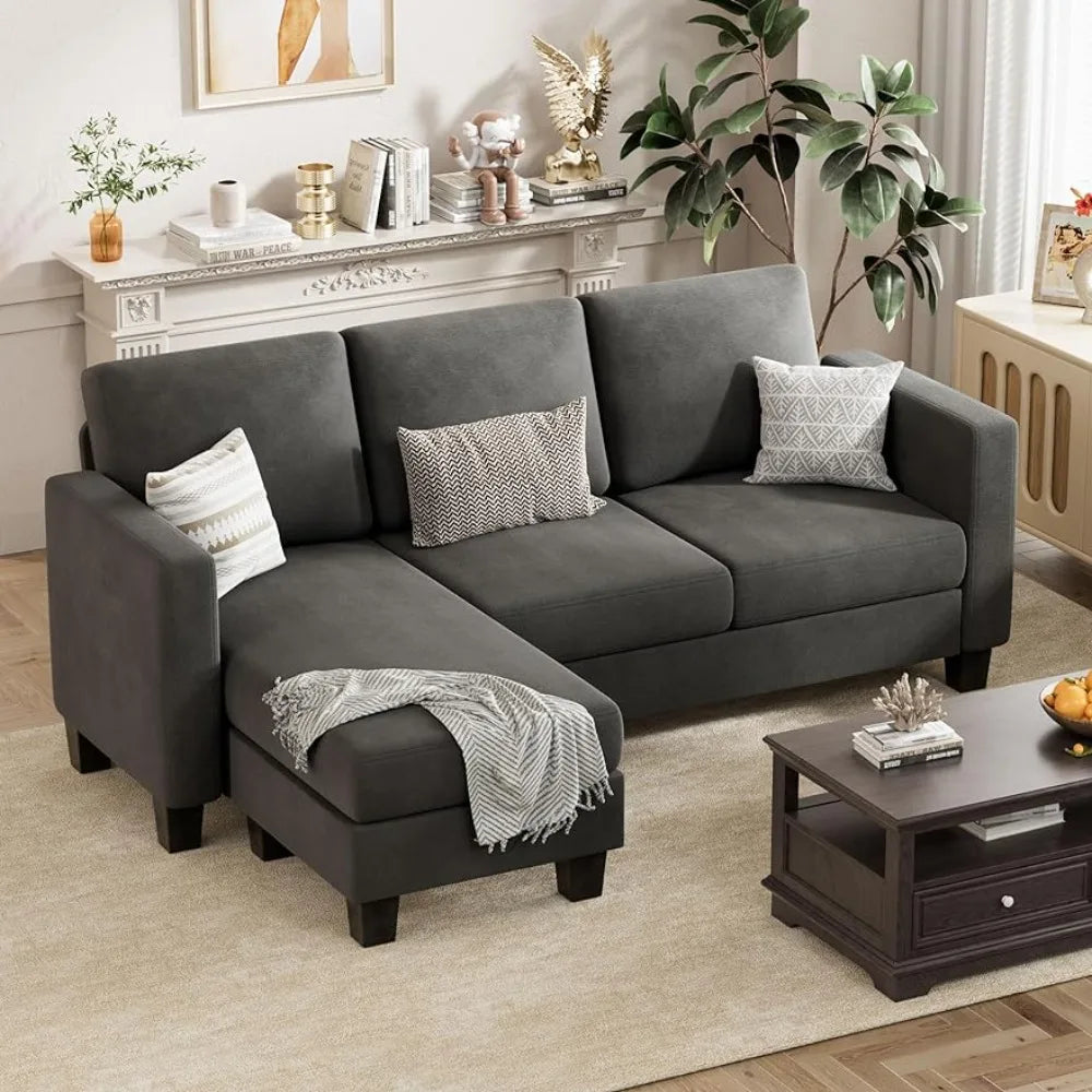 3 Seat L-Shaped Sofa With Linen Fabric Movable Small Couch