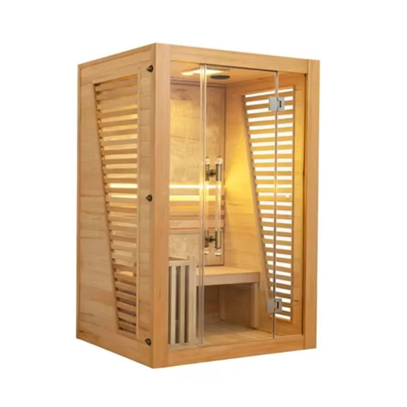 2 Person Solid Wood Small Indoor Traditional Steam Sauna Room with Electric Stove