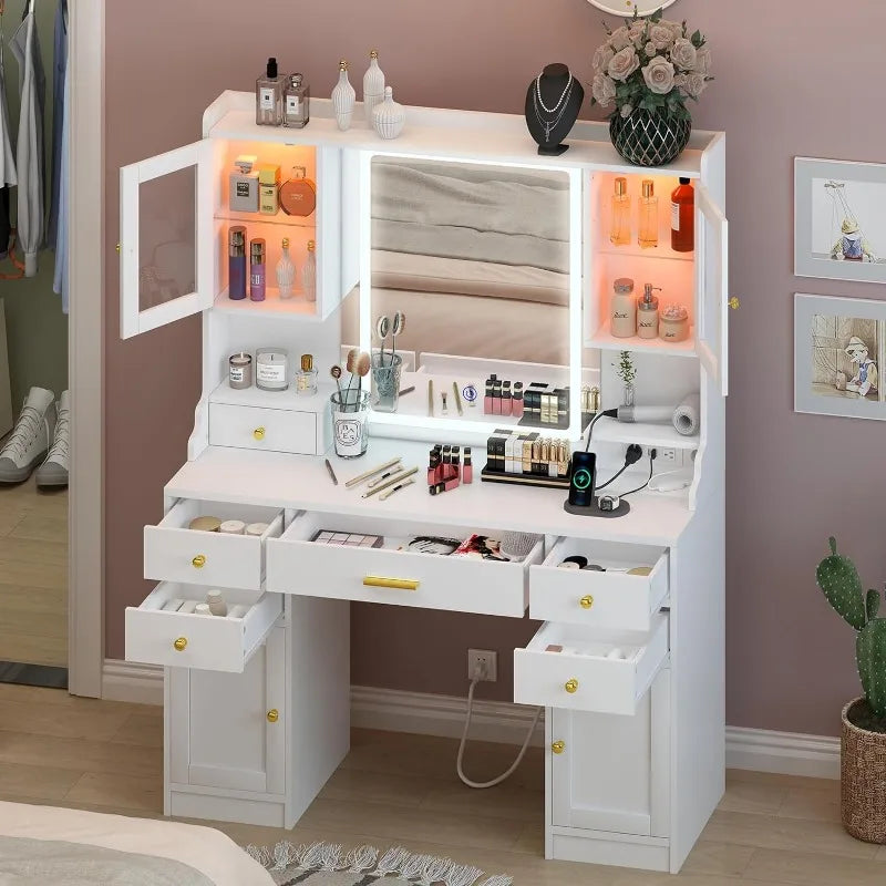 Large Make up Vanity Desk with Mirror and Lights