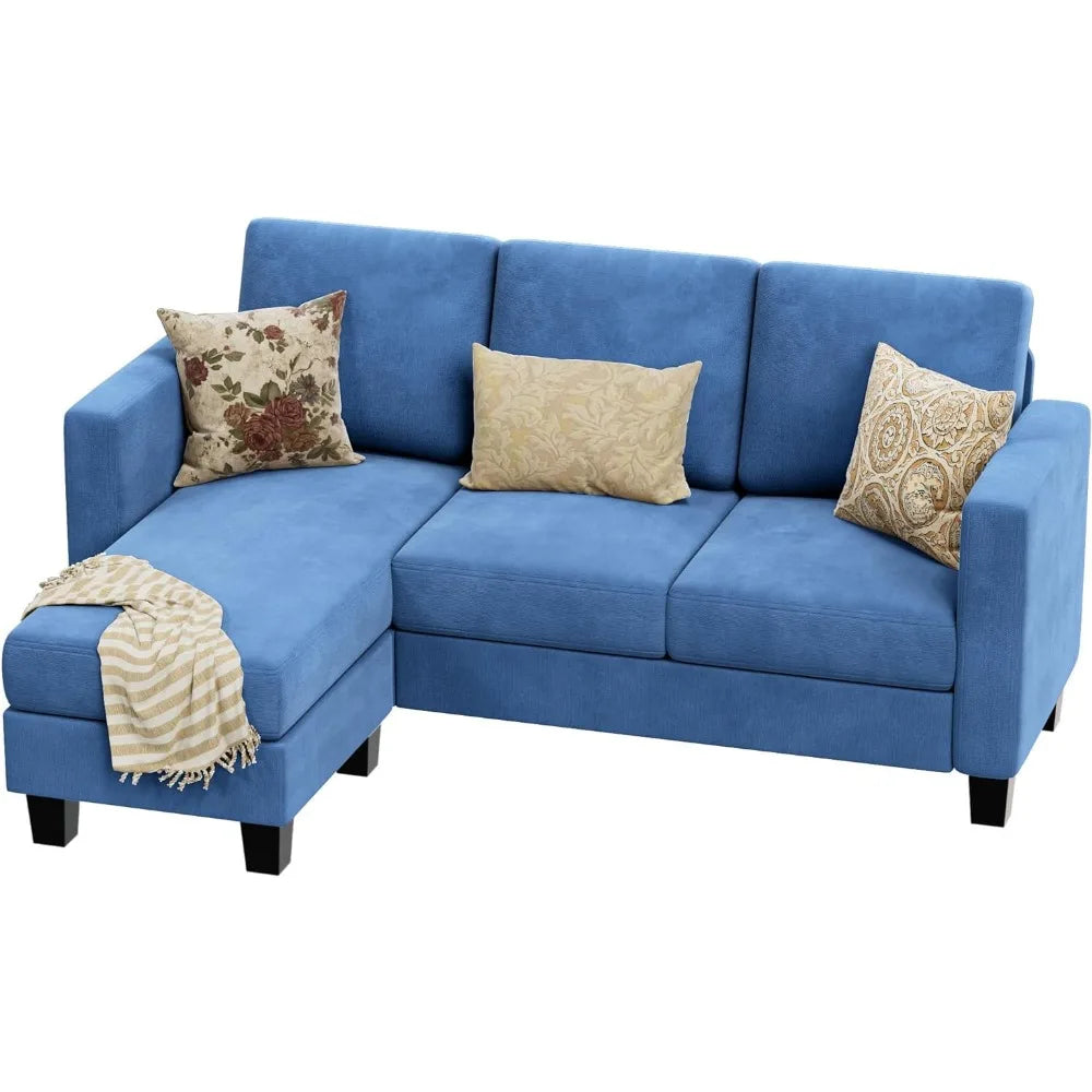 3 Seat L-Shaped Sofa With Linen Fabric Movable Small Couch