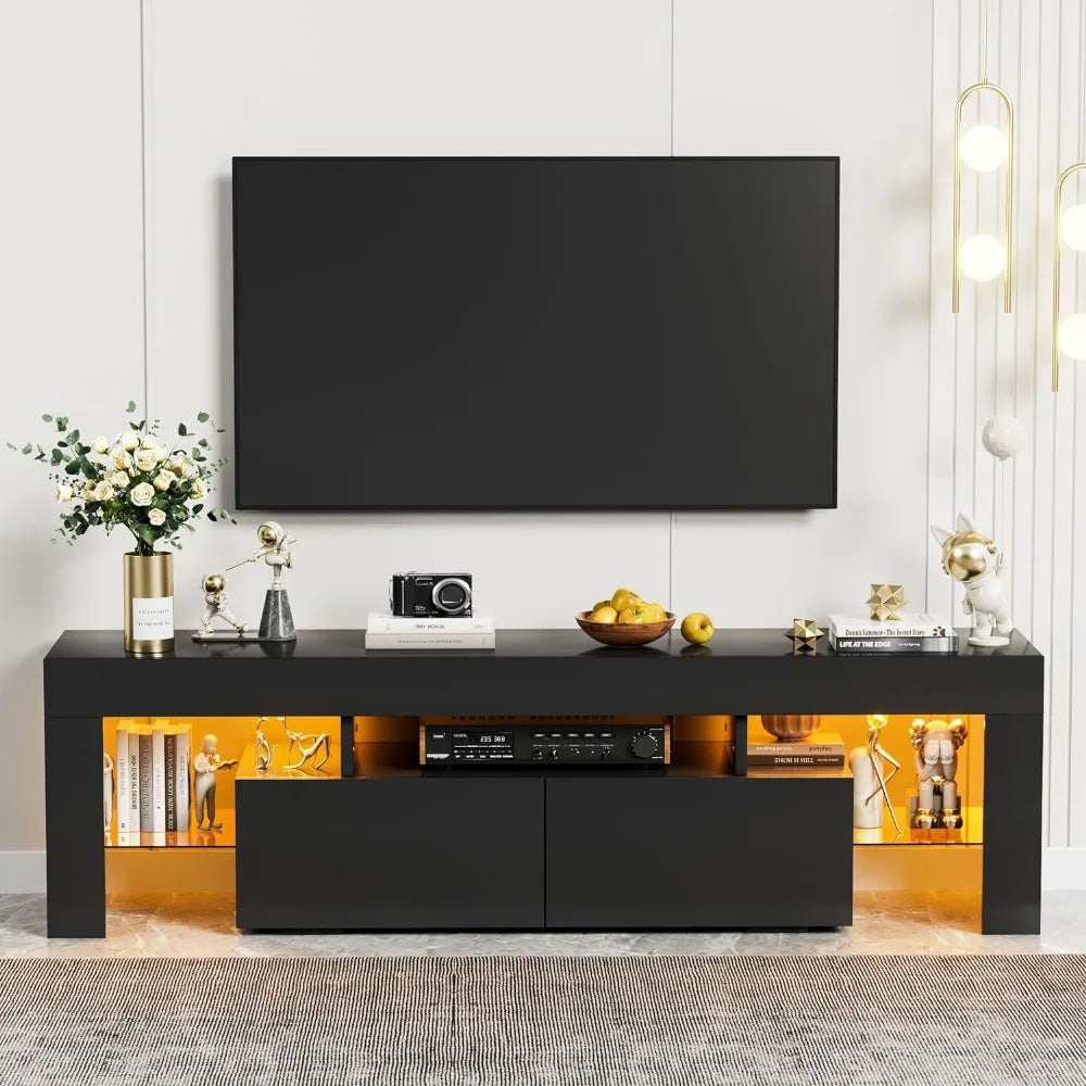 Modern LED TV Stand for Televisions up to 70 Inch with Glass Shelves