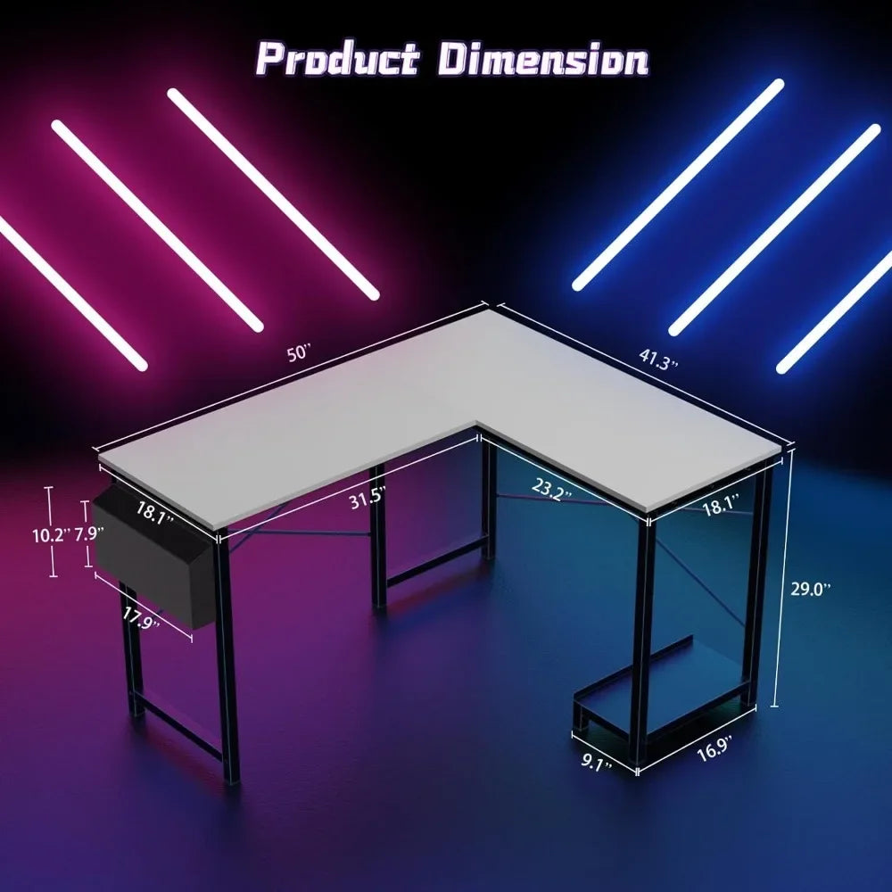 Computer Desk L Shape PC Table with Headphone Hook CPU