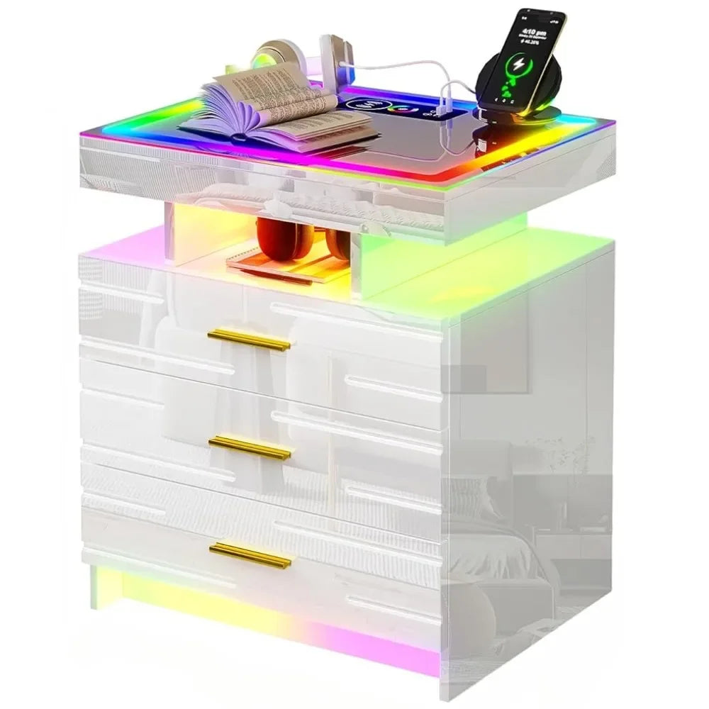 LED Nightstand with Wireless Charging Station & USB Ports