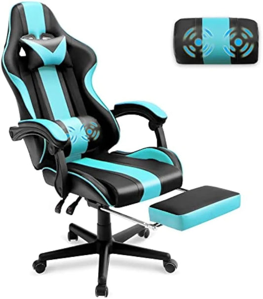 Blue Gaming Chair with Footrest Ergonomic Gamer Chair