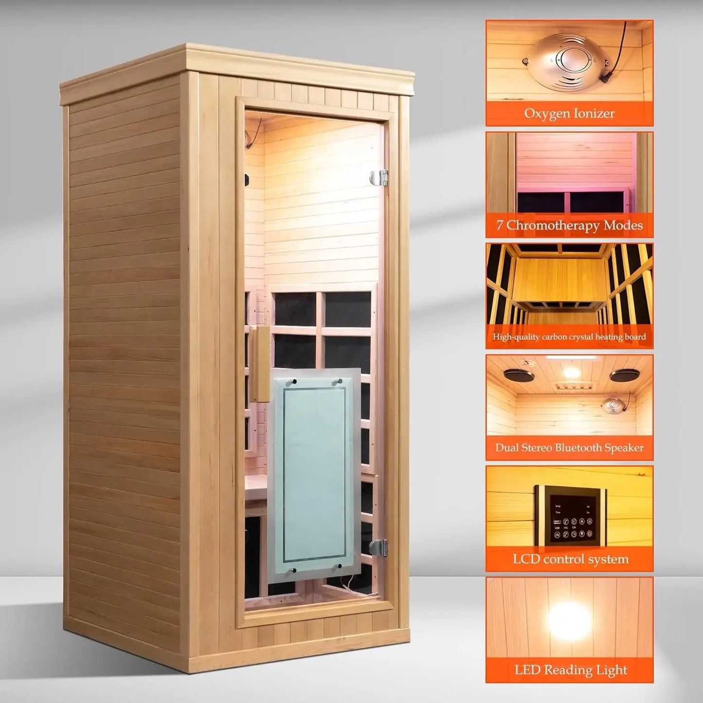 Infrared Sauna 1 Person Home Sauna Canadian Hemlock Indoor Sauna