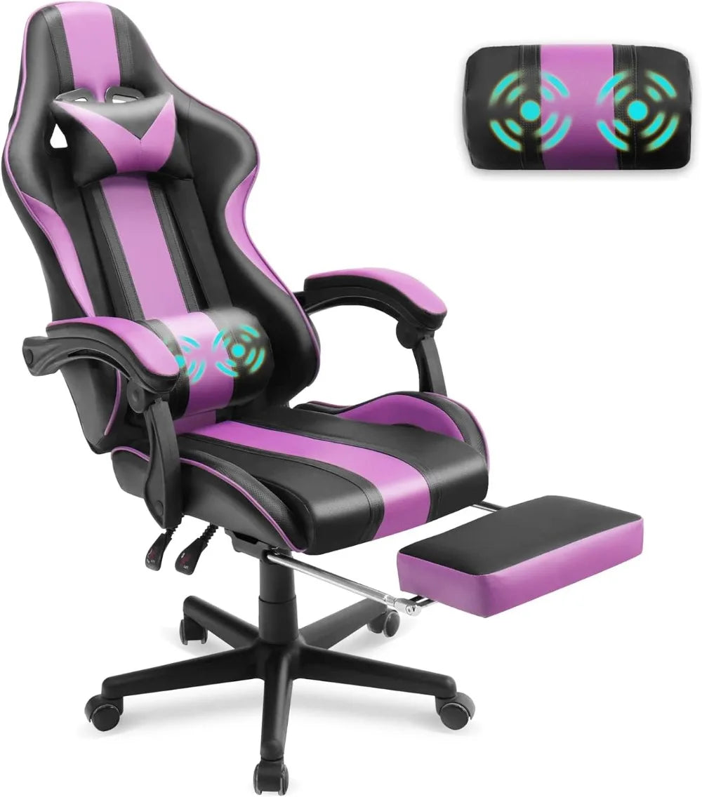 Blue Gaming Chair with Footrest Ergonomic Gamer Chair