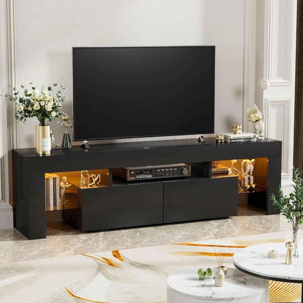 Modern LED TV Stand for Televisions up to 70 Inch with Glass Shelves