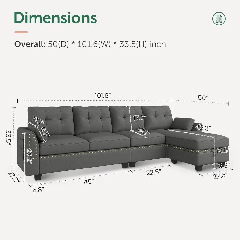 Reversible Sectional Sofa L-Shape Sofa Convertible Couch