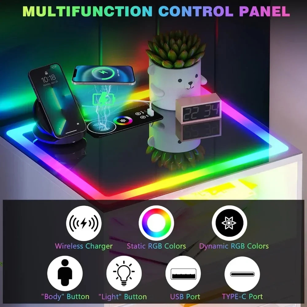 RGB Touch Screen Bedside Table With USB